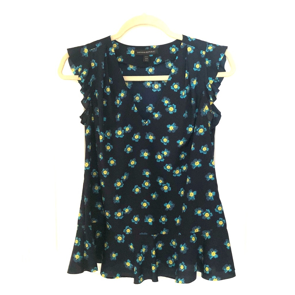 Banana Republic XS petite blue flowery petite top